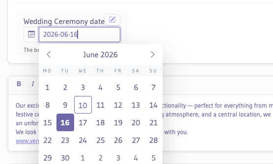 The Date field type screenshot date field type